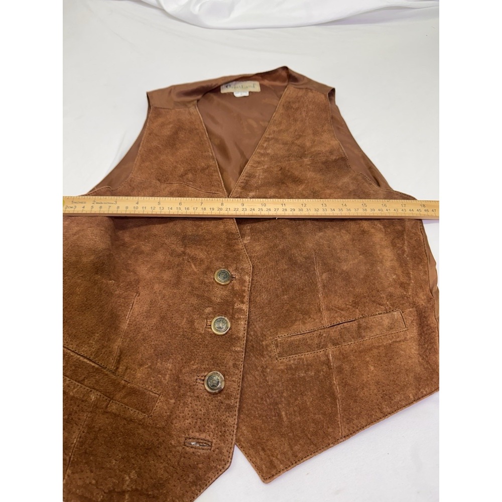 Vintage Greatland Vest Medium Brown Suede Leather Four Button Western Cowboy - Picture 8 of 8